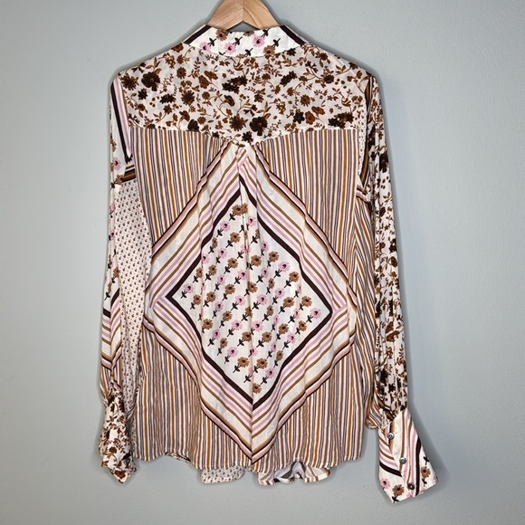 Free People Hazel Buttondown Oversized Top in Tea Combo Size Medium NWT - Picture 3 of 9